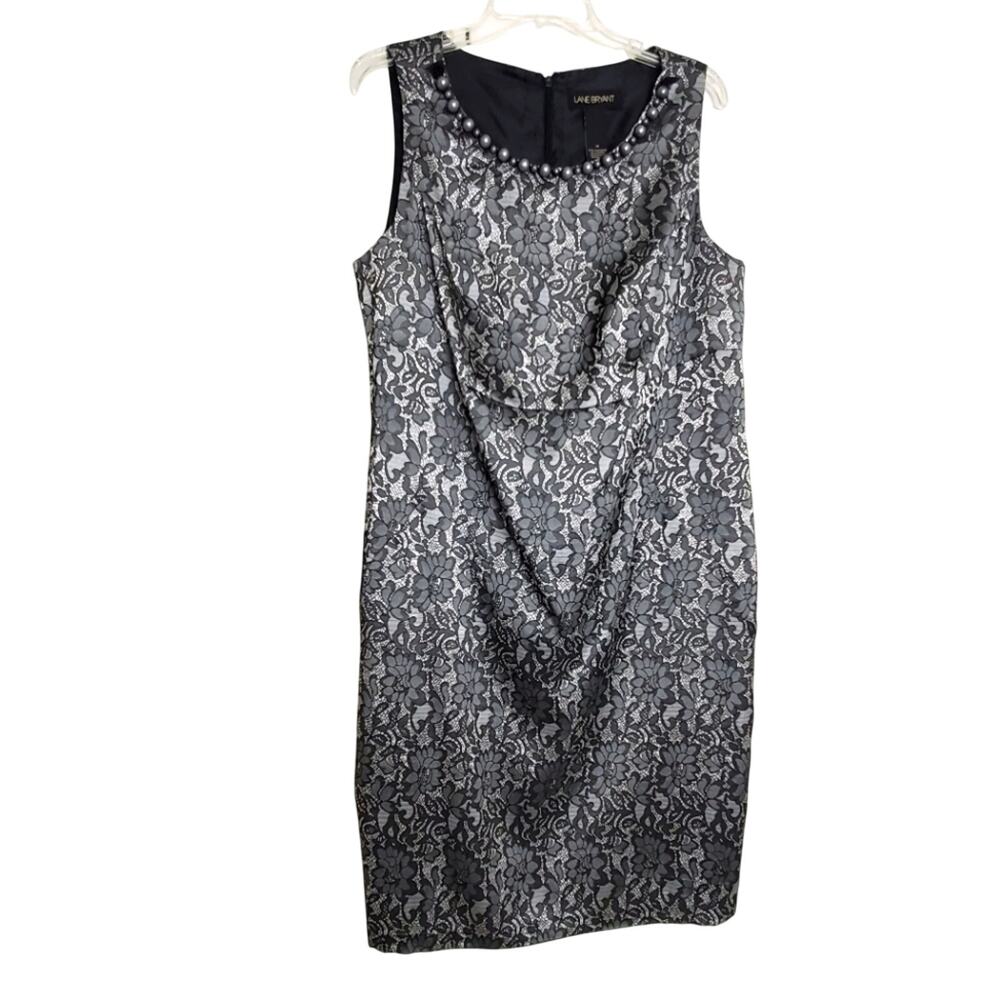 Lane Bryant Womens Sleeveless Silver Black Lace Bead Neck Shift Dress Plus Sz 16
